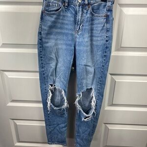 American Eagle Womens Mid Rise Mom Jean Destroyed Strigid Blue 000 Short